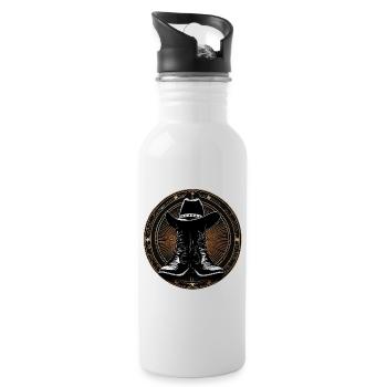 Cowboy Stiefel im Kreismuster - Trinkflasche mit integriertem Trinkhalm - Weiß - Rechts