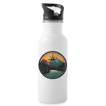 Berge Kompass - Trinkflasche mit integriertem Trinkhalm - Weiß - Rechts