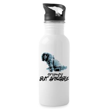Blaues Hundeporträt im Stencil-Stil - Trinkflasche mit integriertem Trinkhalm - Weiß - Rechts