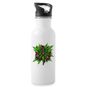 Feuer Mandala Cannabisblatt Stern - Trinkflasche mit integriertem Trinkhalm - Weiß - Rechts