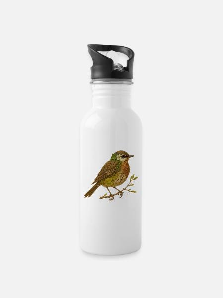 Singdrossel im Naturkleid - Trinkflasche mit integriertem Trinkhalm - Weiß