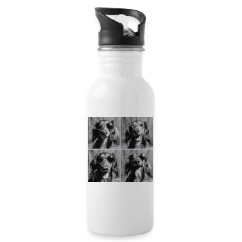 Funny Dachshund Dog Retro Photo Booth - Water bottle with straw - white - Right