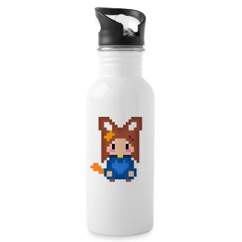 Pixel Kitsune Fuchs Mädchen in Blauer Hoodie - Trinkflasche mit integriertem Trinkhalm - Weiß - Rechts
