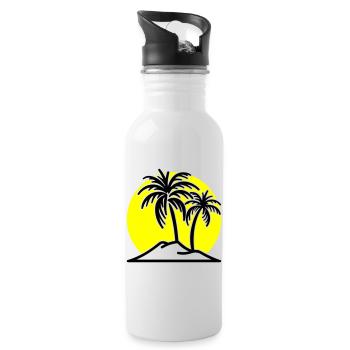 Palm Tree Symbol Beach Island - Water bottle with straw - white - Right