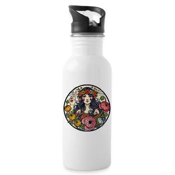 Blumengöttin Peace-Zeichen - Trinkflasche mit integriertem Trinkhalm - Weiß - Rechts