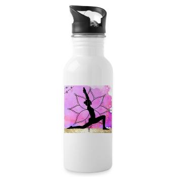 Yoga-Silhouette auf Mandala - Trinkflasche mit integriertem Trinkhalm - Weiß - Rechts