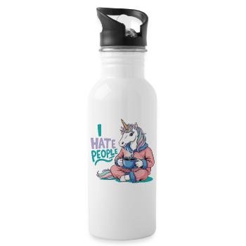 Unicorn Coffee Morning Grouch Funny Introvert - Water bottle with straw - white - Right