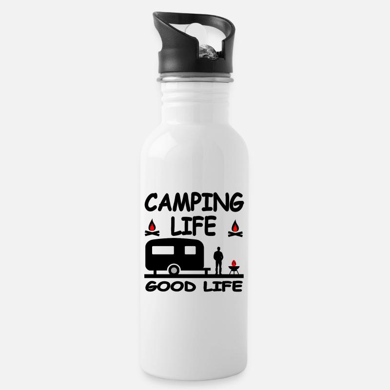 Camping - Trinkflasche mit integriertem Trinkhalm - Weiß