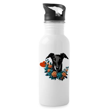 Galgo Blackbeauty Nr01 - Trinkflasche mit integriertem Trinkhalm - Weiß - Rechts