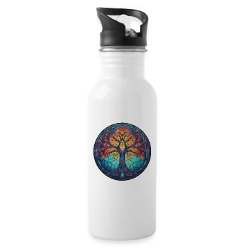 Baum des Lebens, Natur Zeichnung, Heiliger Baum - Trinkflasche mit integriertem Trinkhalm - Weiß - Rechts