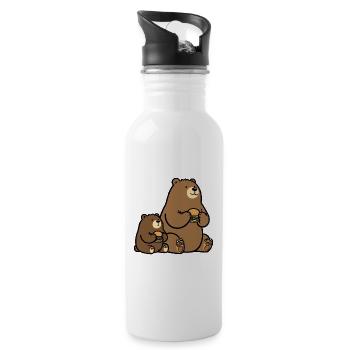 Family Bear Bears Father Son Hamburger Burger Dad - Water bottle with straw - white - Right