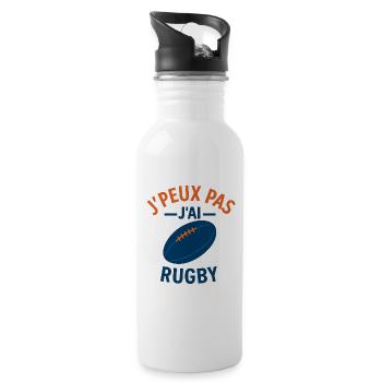 Ich kann nicht, ich habe Rugby - Trinkflasche mit integriertem Trinkhalm - Weiß - Rechts