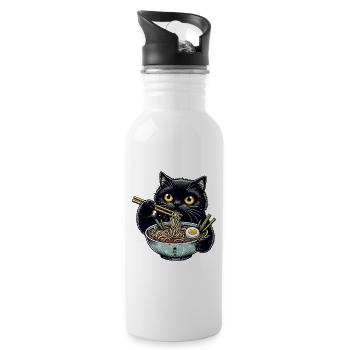 Ramen Schwarze Katze  - Trinkflasche mit integriertem Trinkhalm - Weiß - Rechts