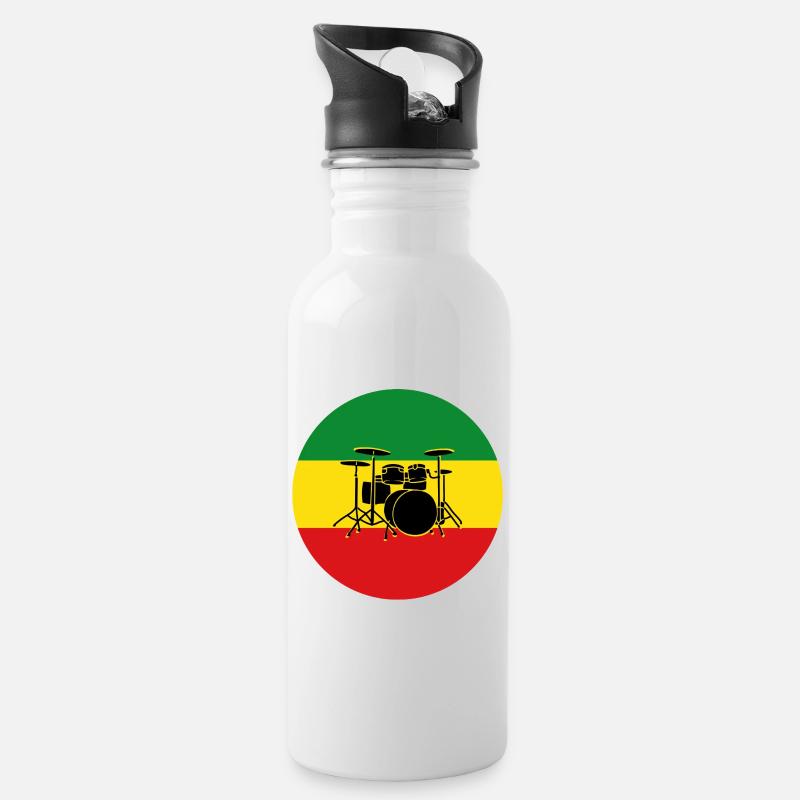 Reggae-Trommeln Silhouette - Trinkflasche mit integriertem Trinkhalm - Weiß