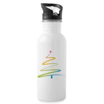 Rainbow Spiral Christmas Tree - Water bottle with straw - white - Right