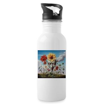 Surreal Sun Head Face - Water bottle with straw - white - Right