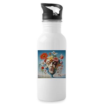 Blumenmaskenporträt Surreal - Trinkflasche mit integriertem Trinkhalm - Weiß - Rechts