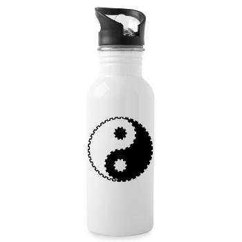 Yin Yang Zahnrad – Asiatische Balance & Technik - Trinkflasche mit integriertem Trinkhalm - Weiß - Rechts