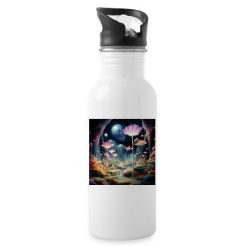Kosmische Blüten im Sternenwald - Trinkflasche mit integriertem Trinkhalm - Weiß - Rechts