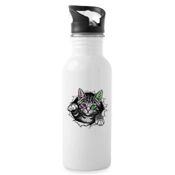 Cute Cat Peeps Out of Crack - Gothic Kitten - Water bottle with straw - white - Right