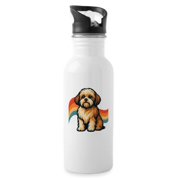 Shih Tzu Dog With Rainbow In The Background - Water bottle with straw - white - Right