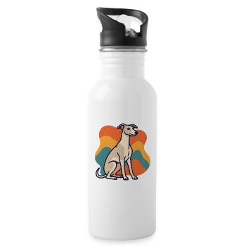 Bunter Whippet-Hund im abstrakten Hintergrund - Trinkflasche mit integriertem Trinkhalm - Weiß - Rechts