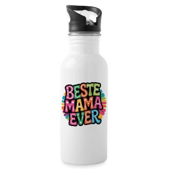 Beste Mama Ever bunt - Trinkflasche mit integriertem Trinkhalm - Weiß - Rechts