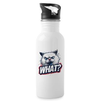 Wütende Katze – What? Design - Trinkflasche mit integriertem Trinkhalm - Weiß - Rechts