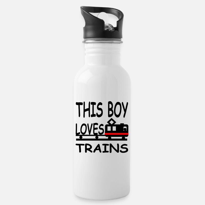 Trains - Gourde avec paille intégrée - blanc