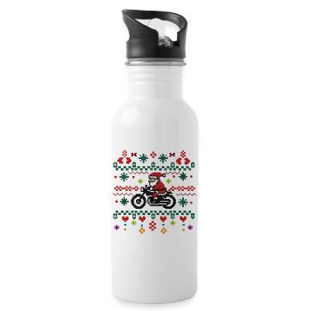Ugly Christmas – Santa Biker in Retro Pixel Style - Water bottle with straw - white - Right