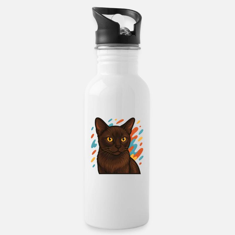 Burmese cat with colorful background - Water bottle with straw - white
