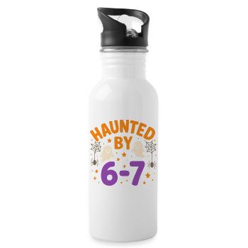 Fun 67 Nummer 6-7 Halloween Haunted By Six Seven - Trinkflasche mit integriertem Trinkhalm - Weiß - Rechts