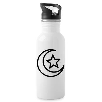Mondsichel & Stern | Islamisches Symbol Line Art - Trinkflasche mit integriertem Trinkhalm - Weiß - Rechts