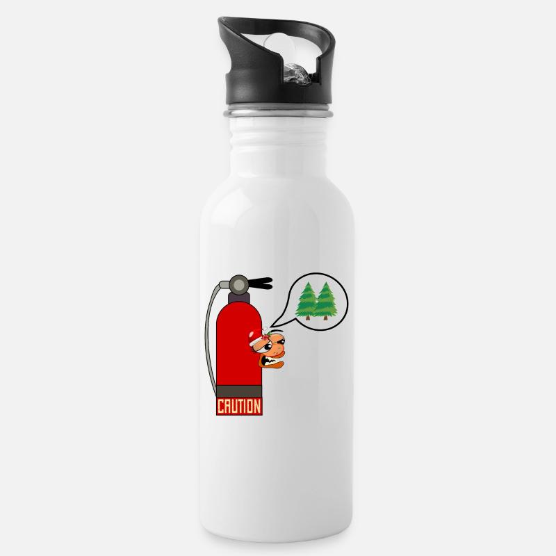 VORSICHT WEIHNACHTSBAUMFEUER - Trinkflasche mit integriertem Trinkhalm - Weiß