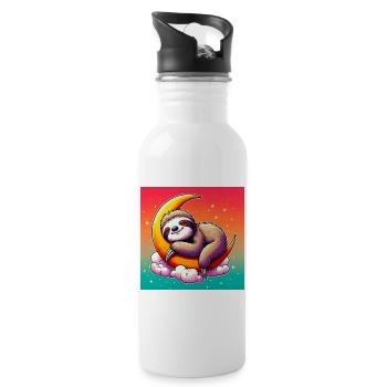Sloth sleeps on the Moon - Water bottle with straw - white - Right