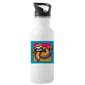 Faultier - Trinkflasche mit integriertem Trinkhalm - Weiß - Rechts