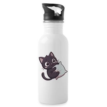 Kawaii-Kätzchen kuschelig auf dem Kissen - Trinkflasche mit integriertem Trinkhalm - Weiß - Rechts