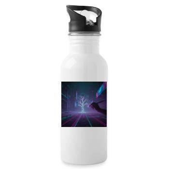 Cyberpunk Tree Drawing - Water bottle with straw - white - Right