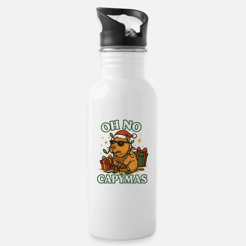 Oh No Capymas – Noël drôle de capybara - Gourde avec paille intégrée - blanc