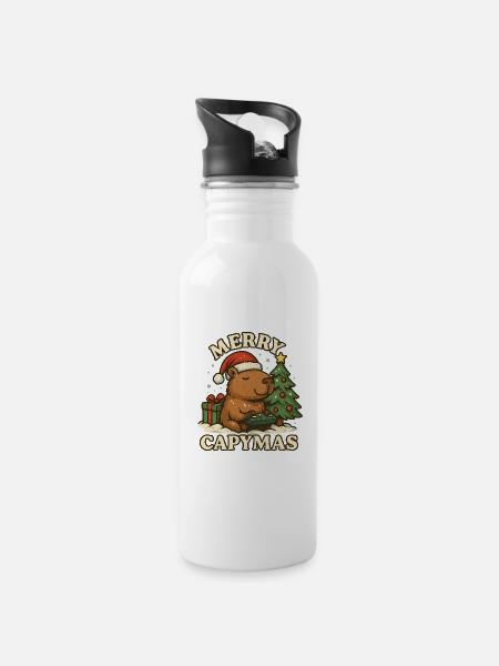 Merry Capymas – Cute Capybara Christmas 🎄
 - Trinkflasche mit integriertem Trinkhalm - Weiß