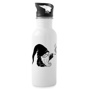Pfeife rauchender Wichtel Cartoon - Trinkflasche mit integriertem Trinkhalm - Weiß - Rechts
