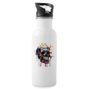 Schädel mit Spritzern bemalt - Trinkflasche mit integriertem Trinkhalm - Weiß - Rechts