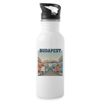 Ville des affiches de voyage vintage de la rivière Tram de Budapest - Gourde avec paille intégrée - blanc - Droite