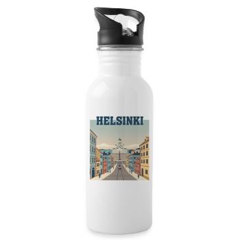 Helsinki Straßenbahn zum Senatsplatz - Trinkflasche mit integriertem Trinkhalm - Weiß - Rechts