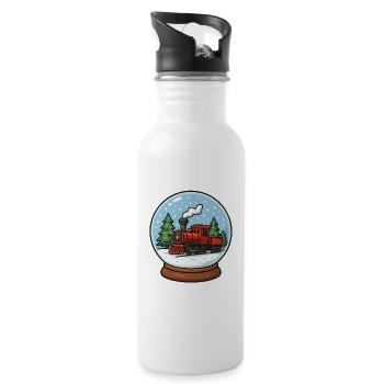 Snow globe in the snow with a locomotive - Water bottle with straw - white - Right