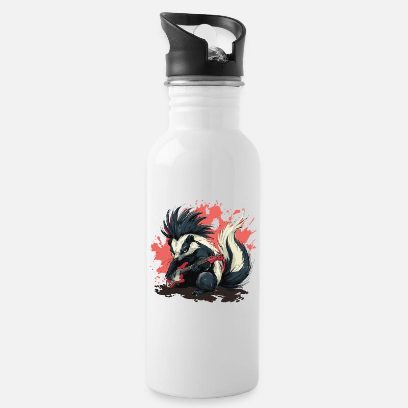 Punk Skunk with Bass Guitar - Water bottle with straw - white