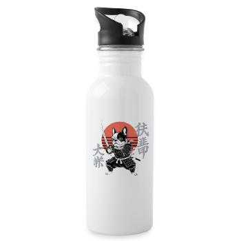 Samurai Bulldog in Autumn Sun - Water bottle with straw - white - Right