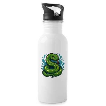 Green Tree Python Snake in Wave - Water bottle with straw - white - Right