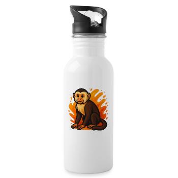 Brand Capuchin Monkey Cartoon Design - Water bottle with straw - white - Right