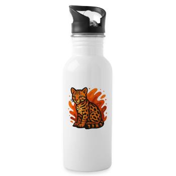 Flammender Ozelot - Trinkflasche mit integriertem Trinkhalm - Weiß - Rechts